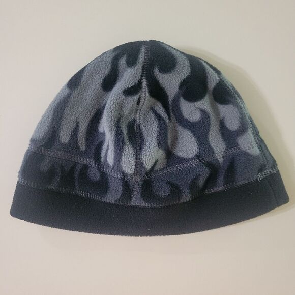 Youth Black Gray Fleece Flame Beanie Cap - Picture 3 of 6